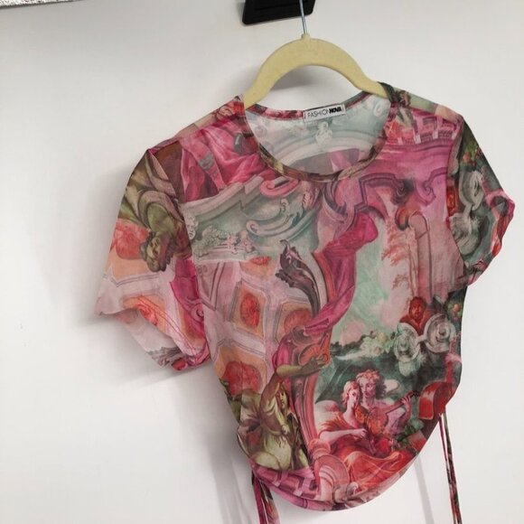 Fashion Nova Serenade me pink sheer crop top drawstring sides Small angels - Picture 5 of 16